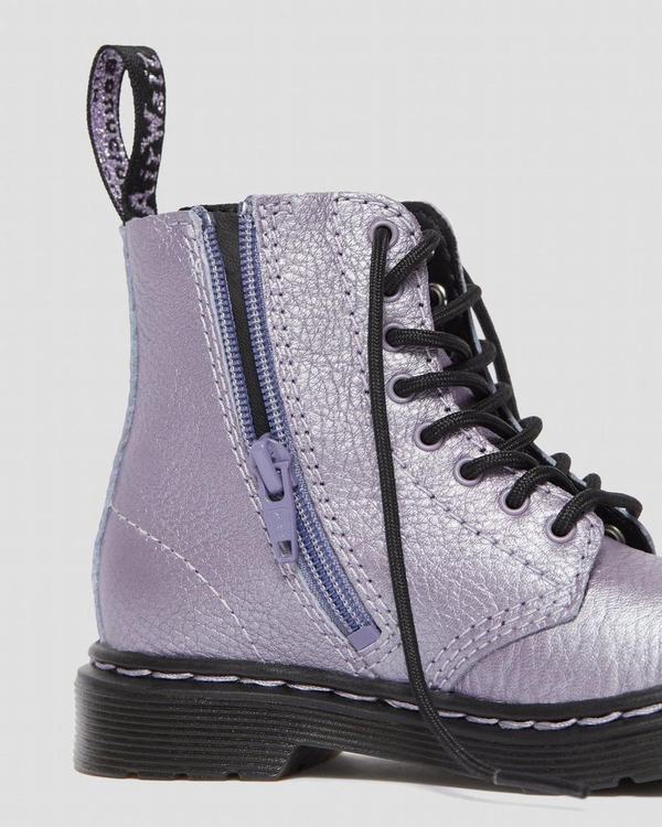 Dr Martens Dětské Kotníkové Boty Toddler 1460 Pascal Metallic Virginia Levandule Metal, CZ-594638